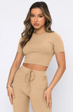 Casual Set Women Solid Color High-Elastic Body Shaping Short Sleeve Sunken Stripe Wide Leg Pants Two-Piece Set