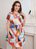 Plus Size Swing Office Dress With Irregular Asymmetric Geometric Abstract Pattern Maxi Dress Printed Abstract Floral