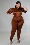 Plus Size Women Clothing Slimming Solid Color Turtleneck Trousers  Body Shaping Two-Piece Suit