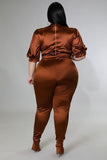 Plus Size Women Clothing Slimming Solid Color Turtleneck Trousers  Body Shaping Two-Piece Suit