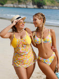 Plus Size Floral Print 3 Pieces Set Bikinis Swimsuit Women Bathing Suits Swimwear Conjunto Biquini Feminino