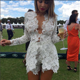 Women Clothing Lace Lace Long-Sleeved Blouse Pants Nightclub