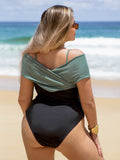 Plus Size Patchwork V-Neck One Piece Swimsuit Women Bathing Suits Swimwear