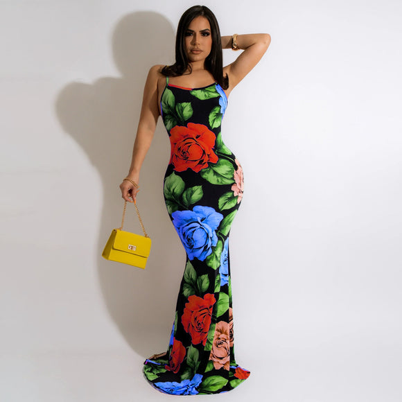 Summer Floral Print Tight Plus Size Dress Plus Size