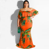 Plus Size Women Clothes Summer Sunflowers Leaf Printed Sexy Tight Dress