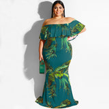 Plus Size Women Clothes Summer Sunflowers Leaf Printed Sexy Tight Dress