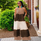 Plus Size New Patchwork Printed Suspenders Fashion Casual Long  Women Clothes Jumpsuit