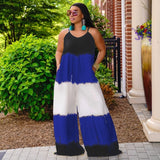 Plus Size New Patchwork Printed Suspenders Fashion Casual Long  Women Clothes Jumpsuit