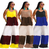 Plus Size New Patchwork Printed Suspenders Fashion Casual Long  Women Clothes Jumpsuit