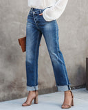 Urban Casual Washed out Women Straight Leg Denim Trousers