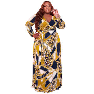 Plus Size Autumn Winter V neck Stretch Knitted  Women Dress With Belt