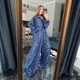 Spring Women  Clothes Suit Long Sleeve Leopard Print Loose Two Piece Suit