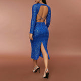 Autumn Winter Women Clothing Dress Hollow Out Cutout out Stitching Sequ Maxi Dress