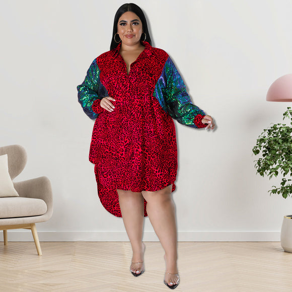 Plus Size Women Clothing Leopard Print Long Sleeve Hit Source