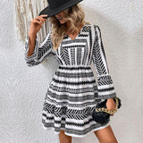 Short  Women Autumn Winter Long Sleeve Printed Dress