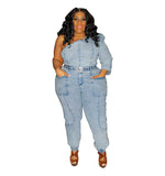 Plus Size Women Clothing Spring Sexy Shoulder Single Sleeve Washing Gray Series Fashion Suit