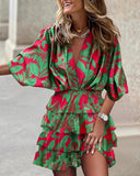 Women's Batman Sleeve V Neck Irregular Hem Dress