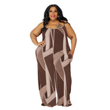 Plus Size Suspender Printed Loose Casual  Women Clothing One-Piece Trousers
