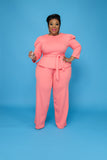 Plus Size Autumn Platform Solid Color Long-Sleeved Trousers  Two-Piece Suit