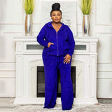 Women Clothing Autumn Winter Solid Color Casual High Waist Wide Leg Pants Two Piece Suit Women