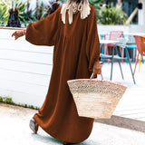 Autumn Winter Ladies Solid Color Loose Vacation Cardigan Maxi Dress