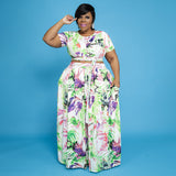 Plus Size cropped Two-Piece Set Multi-Color Printing Suit Women Two-Piece Set