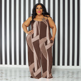 Plus Size Suspender Printed Loose Casual  Women Clothing One-Piece Trousers