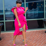 plus Size Women Clothes Solid Color plus Size Slit Irregular Asymmetric Banquet Dress