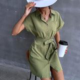 Green Pleated Dress With Belt
