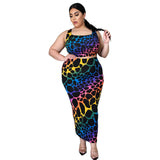Plus Size Women Leopard Print Letter Graphic Print Vest Split Skirt Set