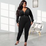 Plus Size Autumn Elastic Velvet Slim Fit Two Piece Set  Women Suit