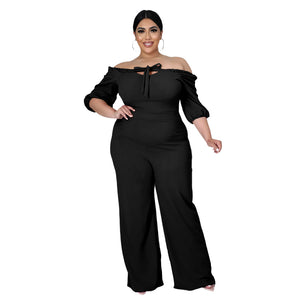 Plus Size Solid Color off-Shoulder Strap Wide-Leg Jumpsuit Women