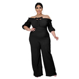 Plus Size Solid Color off-Shoulder Strap Wide-Leg Jumpsuit Women