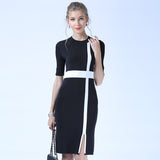 Summer women 2021 new short sleeved knitted dress medium long straight slim curved bead dress
