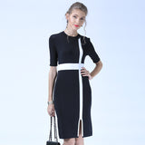 Summer women 2021 new short sleeved knitted dress medium long straight slim curved bead dress