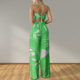 Women Clothing Summer Sexy Tube Top Lace up Loose Wide Leg Pants Printing Set