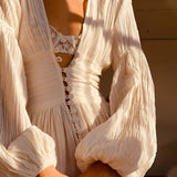 V-Neck Long Sleeve Loose Dress