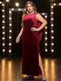 Plus Size Velvet Bare Back Bat Shawl Prom Slit Evening Dress Fishtail Dress