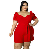 Plus Size Women Clothing Casual Sexy Solid Color Belt  Jumpsuit
