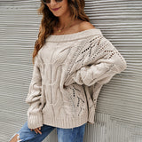 Autumn Winter off-Shoulder Plus Size Loose Sweater off-Shoulder Solid Color Pullover Sweater Women