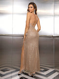 Sexy Tight Split Thigh Sequined Camouflage Dress