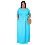 Plus Size Dress Summer Women Clothing Solid Color Round Neck Loose Casual  Dress