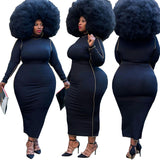 Plus Size Tight Sexy Solid Color Rib Fabric Long  Women Dress
