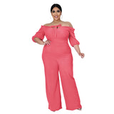 Plus Size Solid Color off-Shoulder Strap Wide-Leg Jumpsuit Women