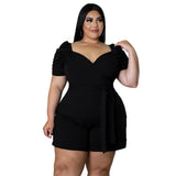 Plus Size Women Clothing Casual Sexy Solid Color Belt  Jumpsuit