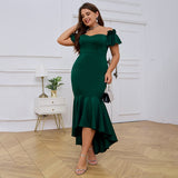 plus Size Women Party Evening Dress off Neck Slim Fit Sexy Large Swing Fishtail Dress