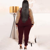 Plus Size Leopard Print Contrast Color Casual Two-Piece Suit  Women Suit
