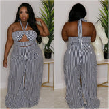 Plus Size Sexy  Black White Stripes Two-Piece Set Nightclub Uniforms