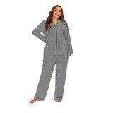 Plus Size Vertical Bar Pajamas Women Knitted Long-Sleeve Suit Casual  Homewear Two-Piece Set
