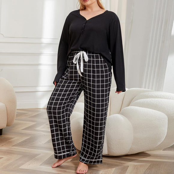 Plus Size Pajamas Women Autumn Winter V Neck Long Sleeved Homewear